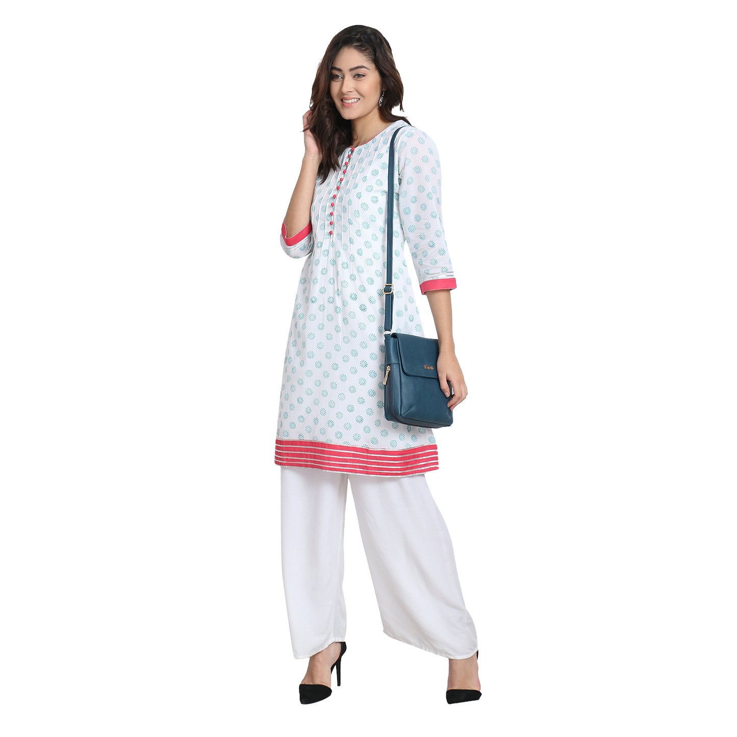 White Block Print Cotton Kurta