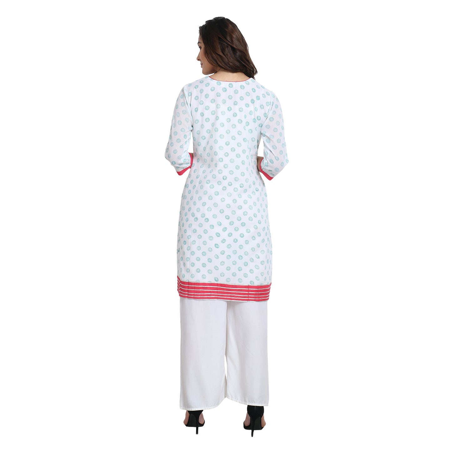 White Block Print Cotton Kurta