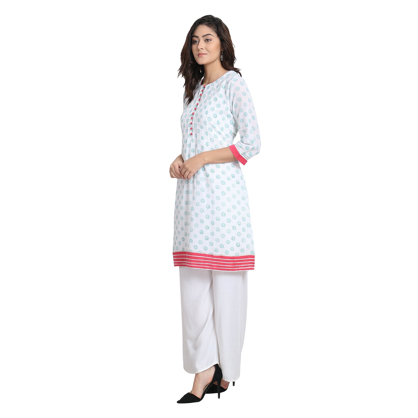 White Block Print Cotton Kurta