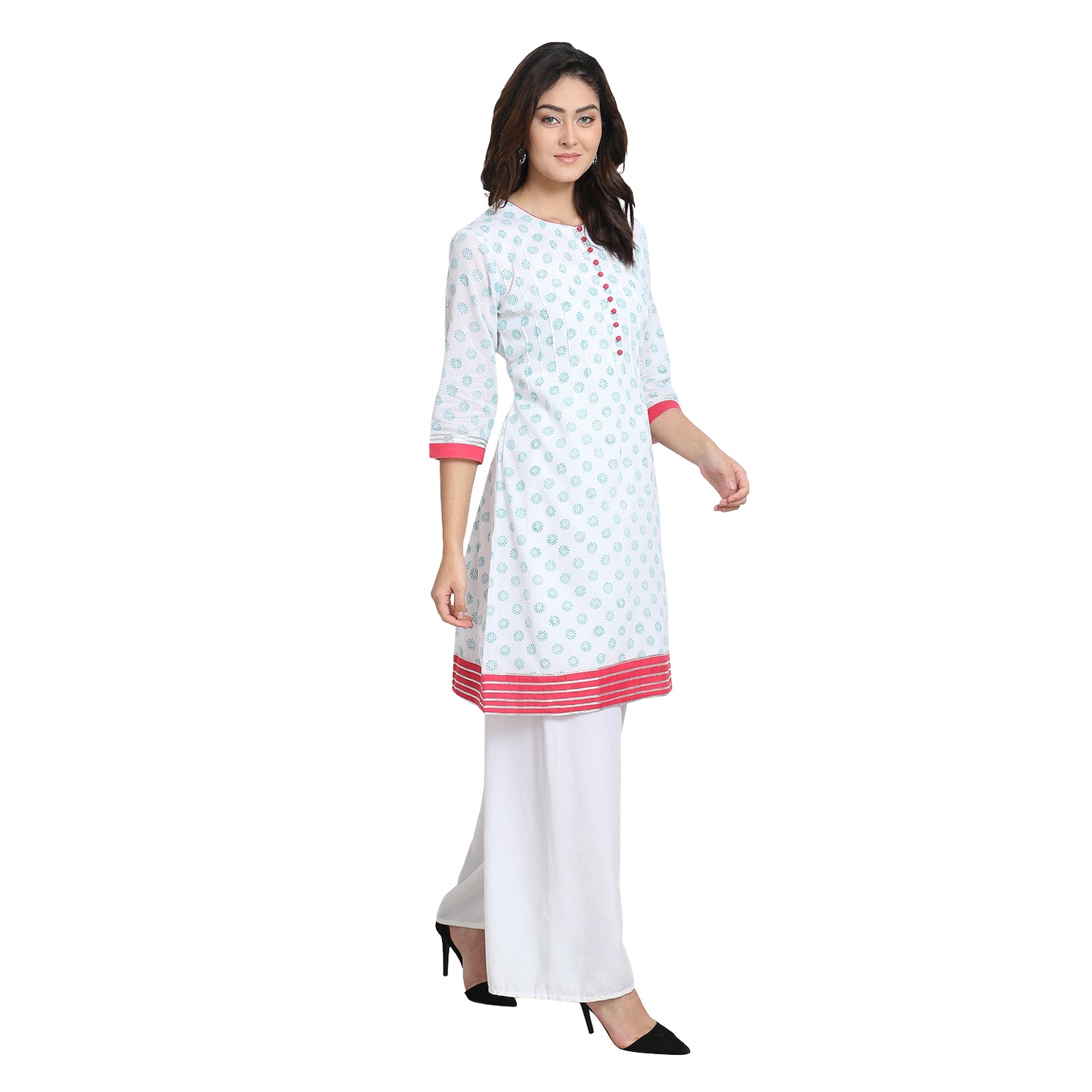 White Block Print Cotton Kurta