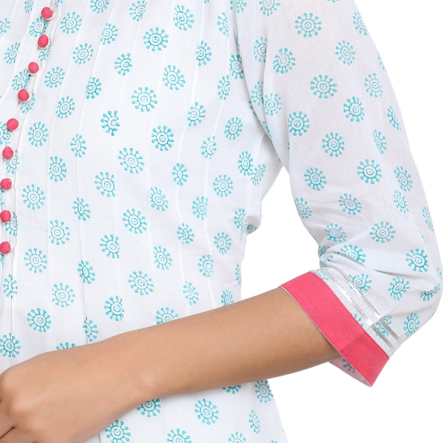 White Block Print Cotton Kurta