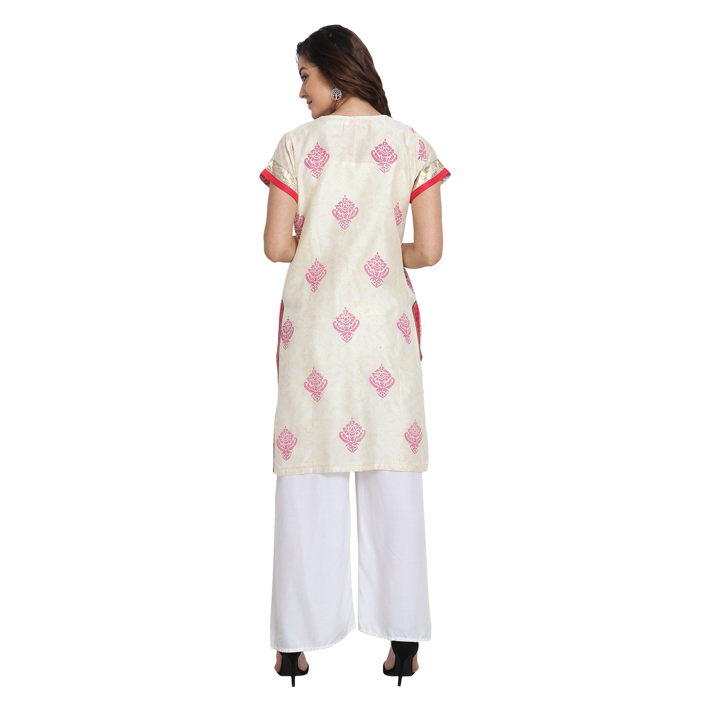 Ivory Cotton Silk Block Print Kurta