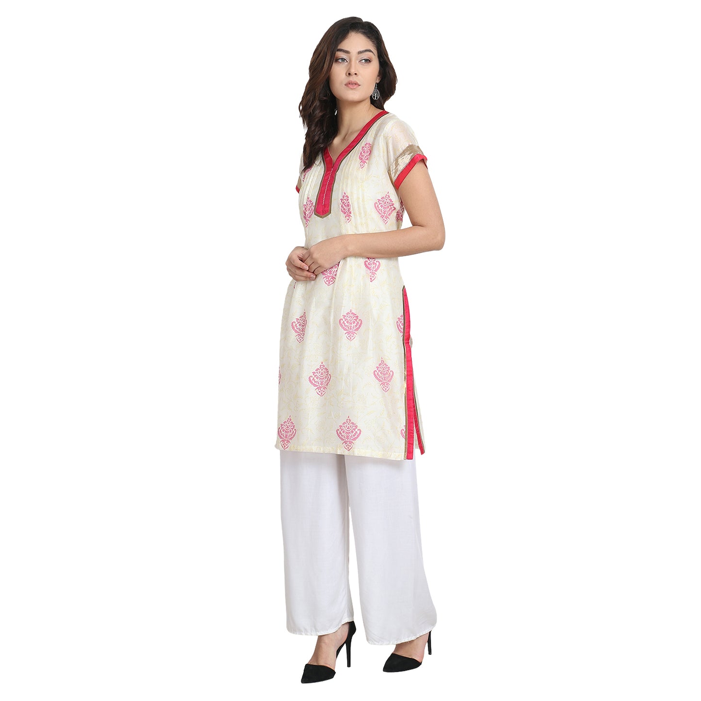 Ivory Cotton Silk Block Print Kurta
