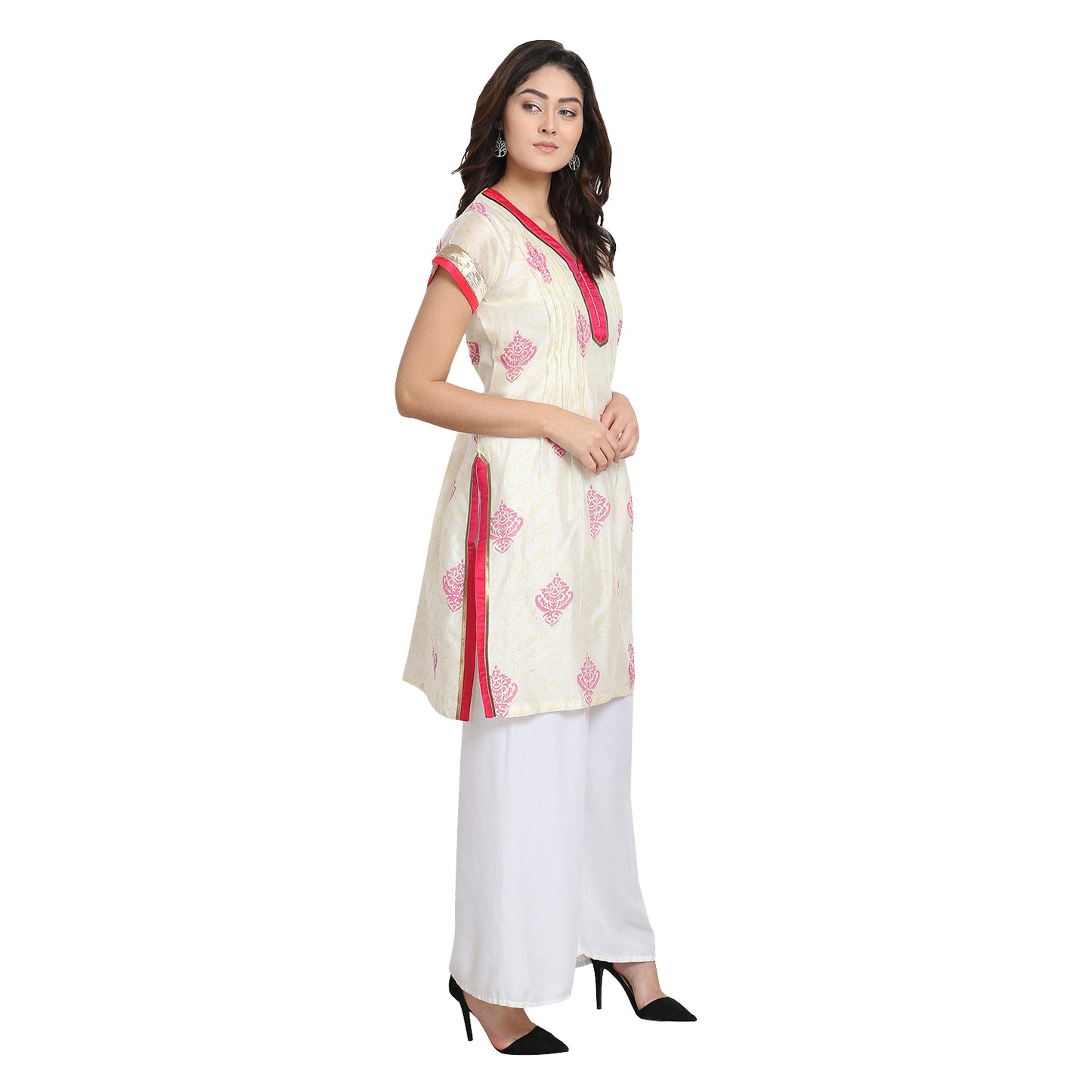 Ivory Cotton Silk Block Print Kurta