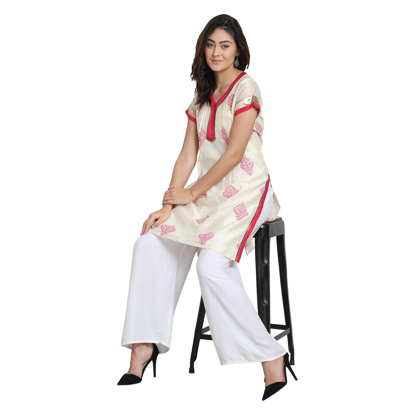 Ivory Cotton Silk Block Print Kurta