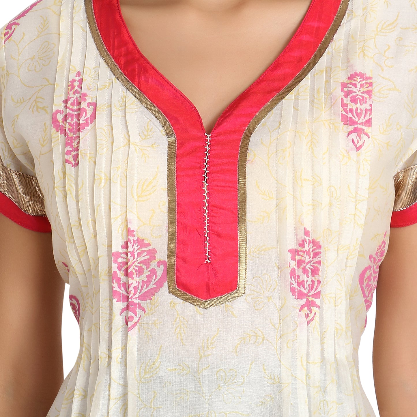 Ivory Cotton Silk Block Print Kurta