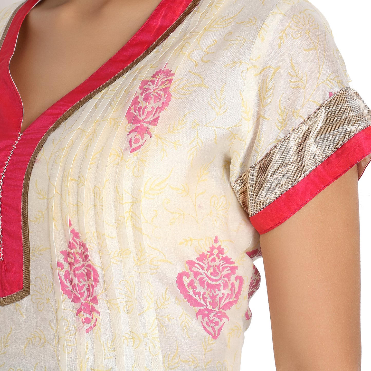 Ivory Cotton Silk Block Print Kurta