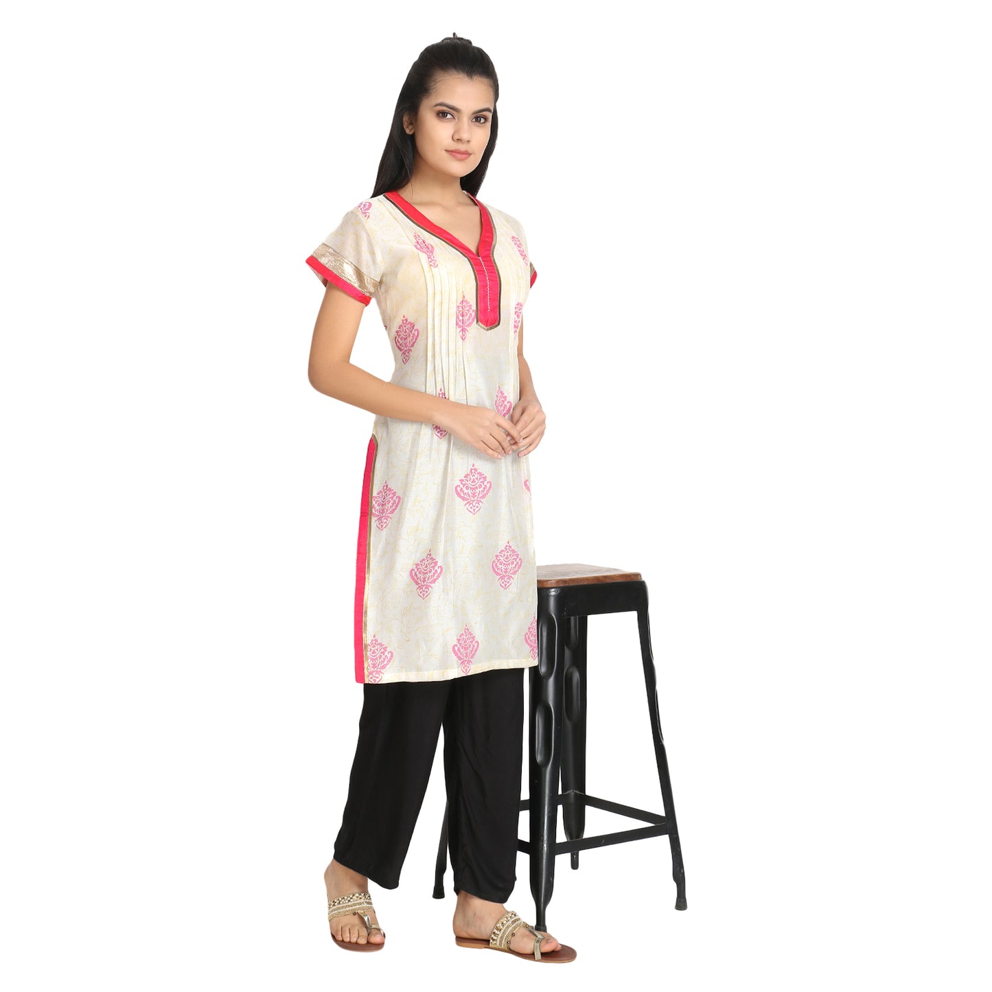 Ivory Cotton Silk Block Print Kurta