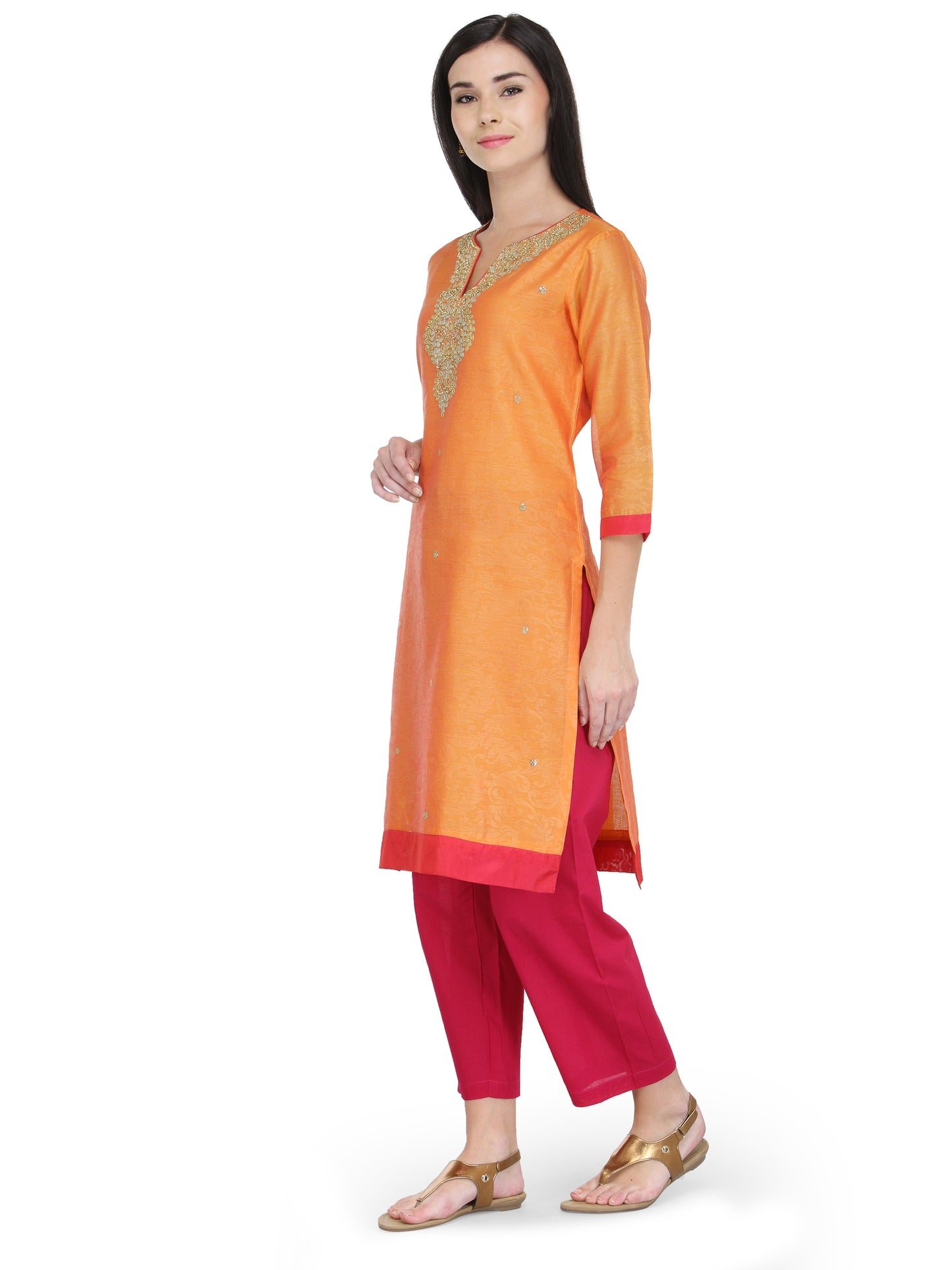 Orange Gota Embroidery Kurta