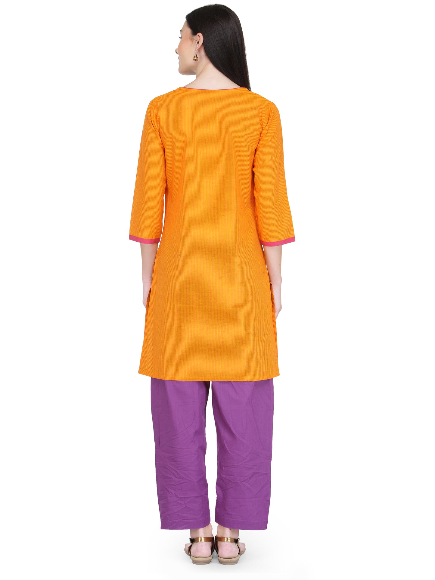 Orange Cotton Block Print Kurta