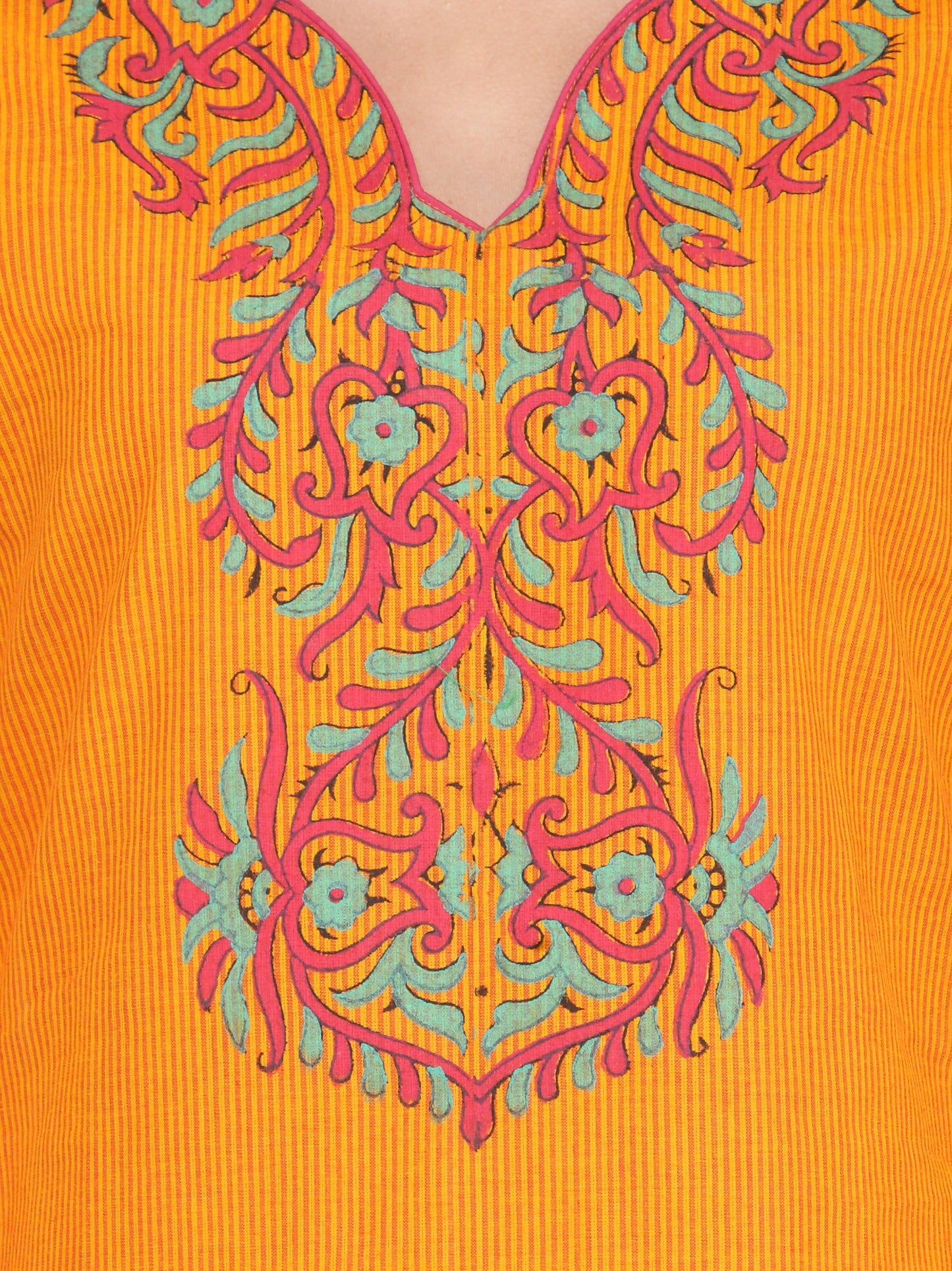Orange Cotton Block Print Kurta