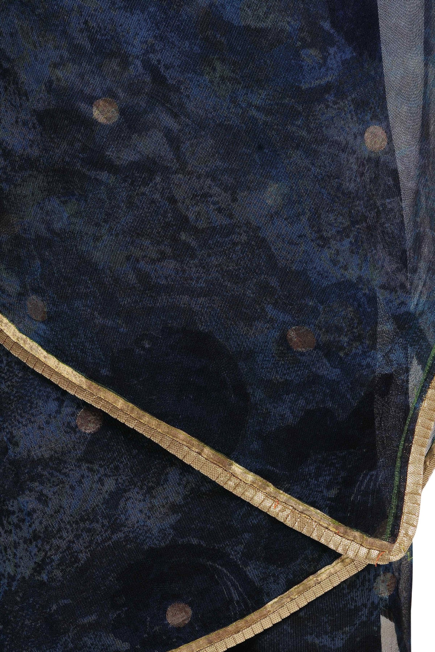 Midnight Blue Printed Net Saree with Blouse Piece