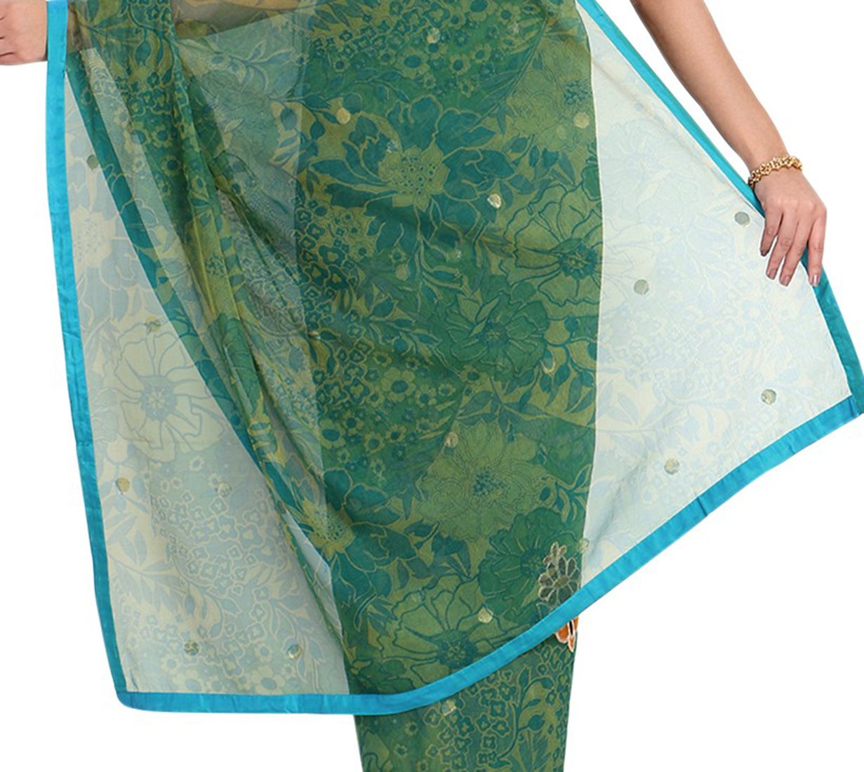 Green Banarsi Net Printed Saree with Blouse Piece