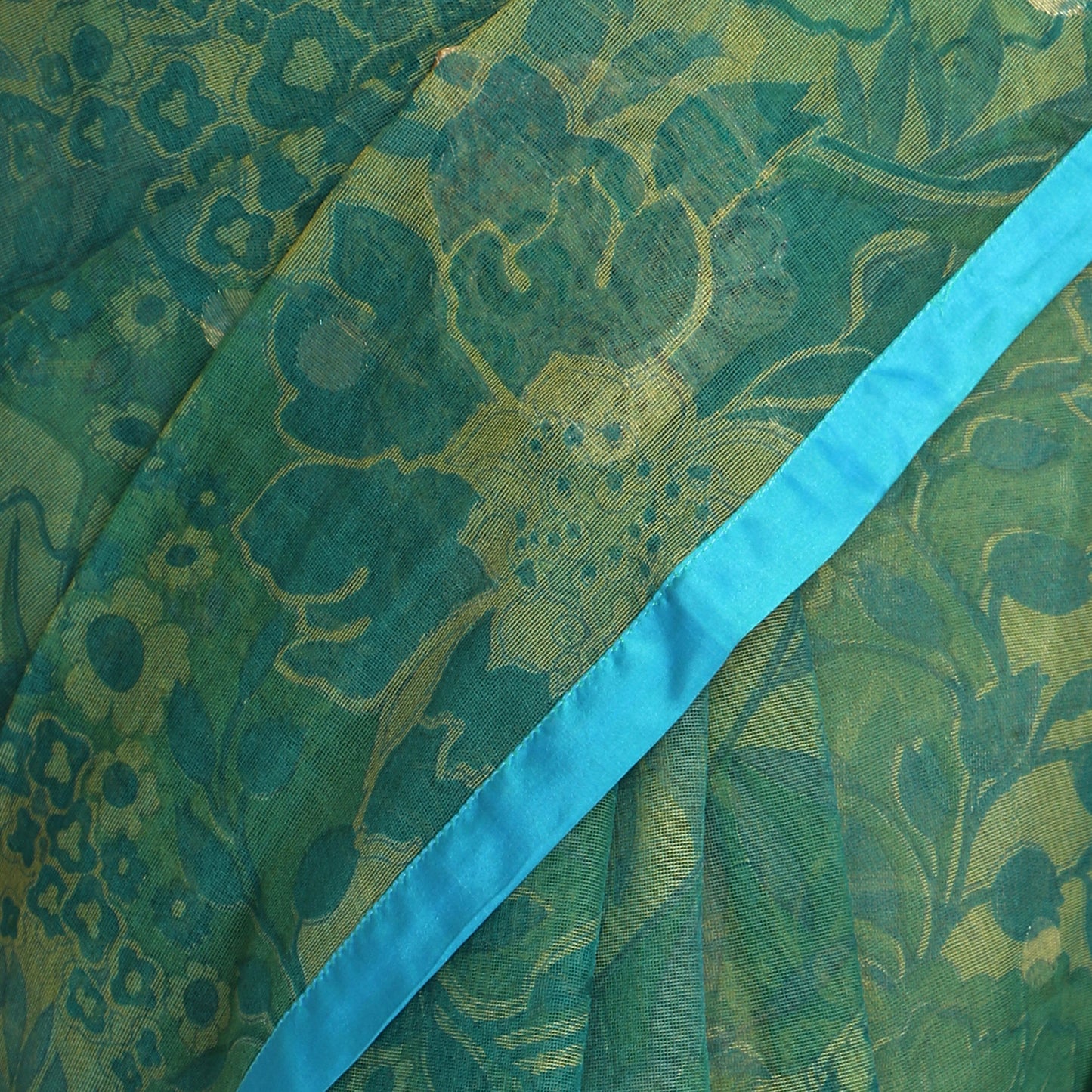 Green Banarsi Net Printed Saree with Blouse Piece