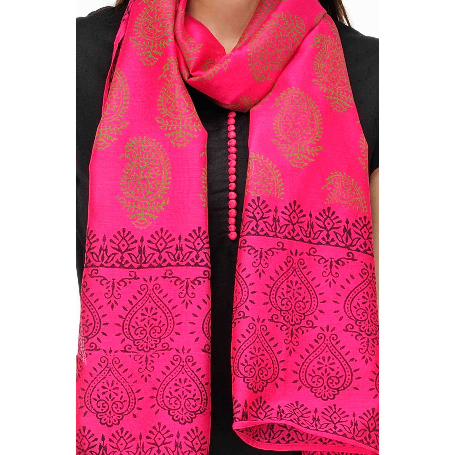 Pink Block Print Cotton Silk Stole