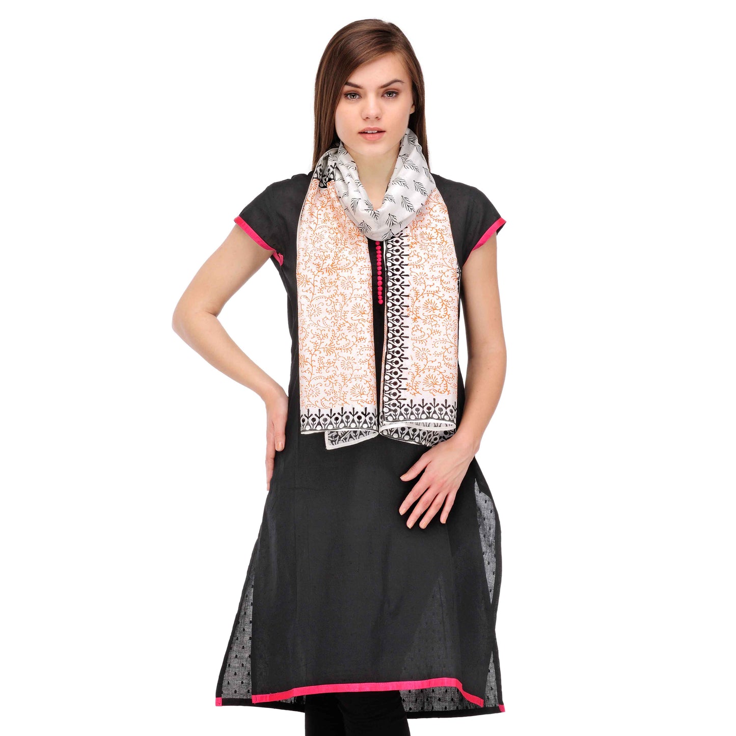 Ivory Block Print Cotton Silk Stole