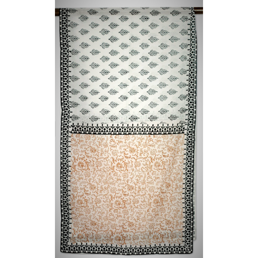 Ivory Block Print Cotton Silk Stole