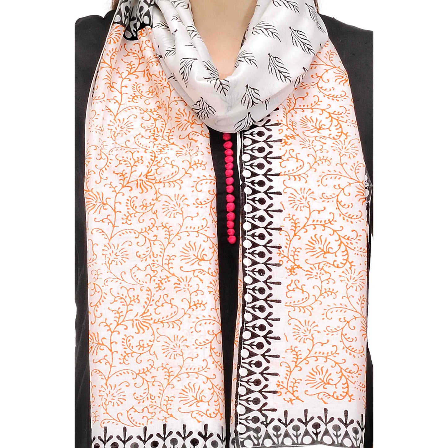 Ivory Block Print Cotton Silk Stole