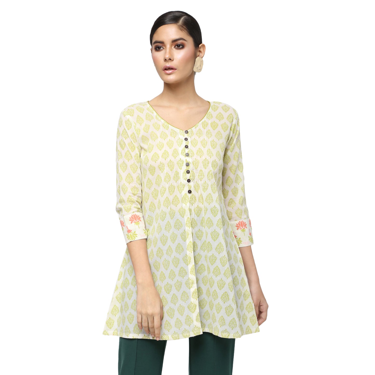 Ivory Cotton Tunic with Block Print