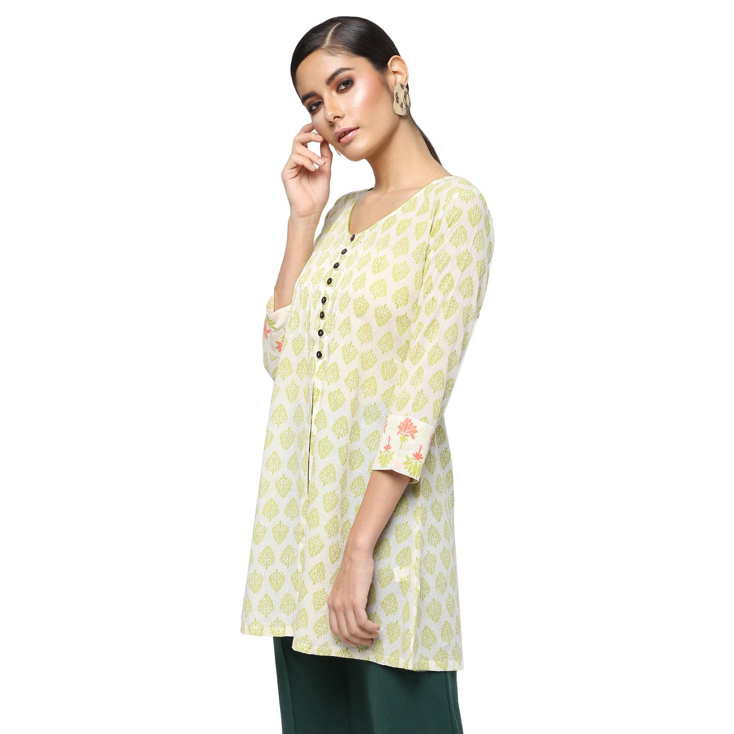 Ivory Cotton Tunic with Block Print