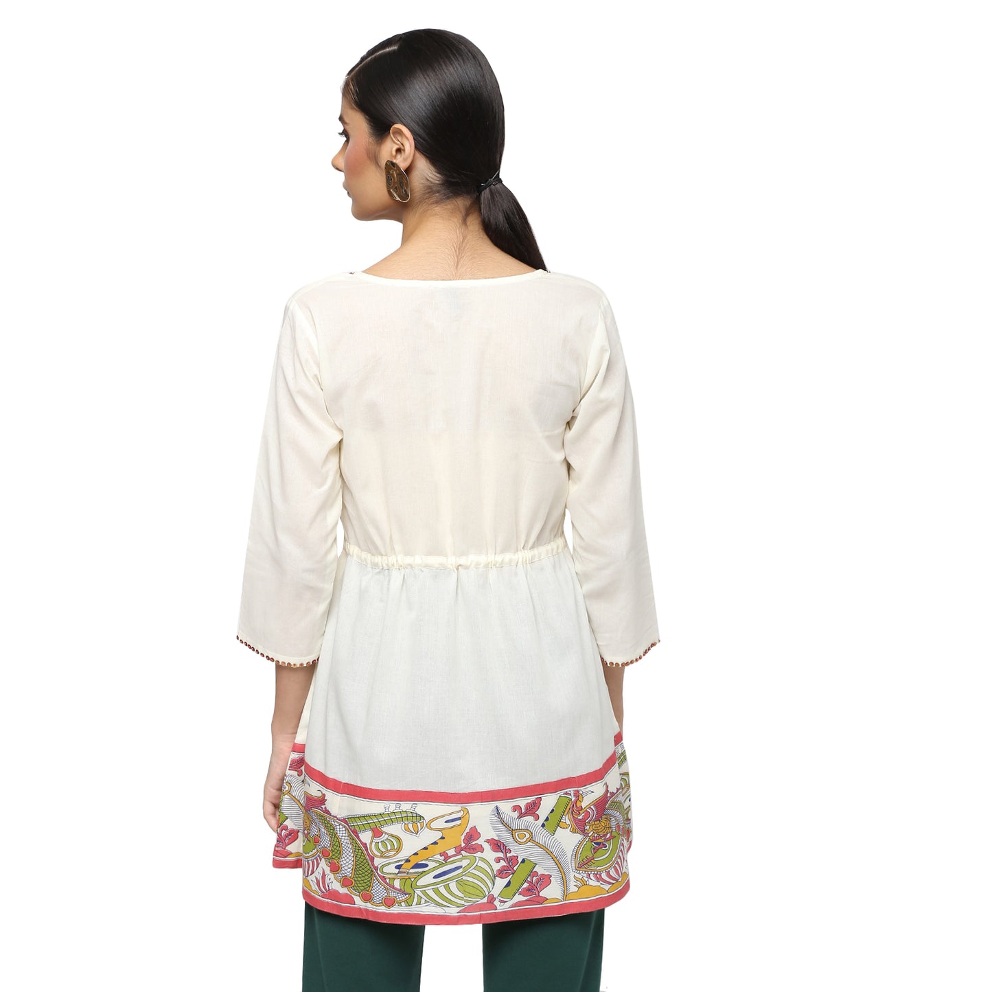 Ivory Cotton Tunic with Kalamkari Border