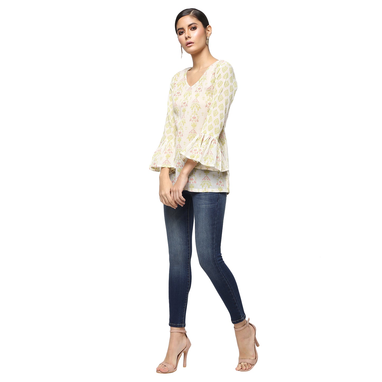 Ivory Floral Print Cotton Tunic