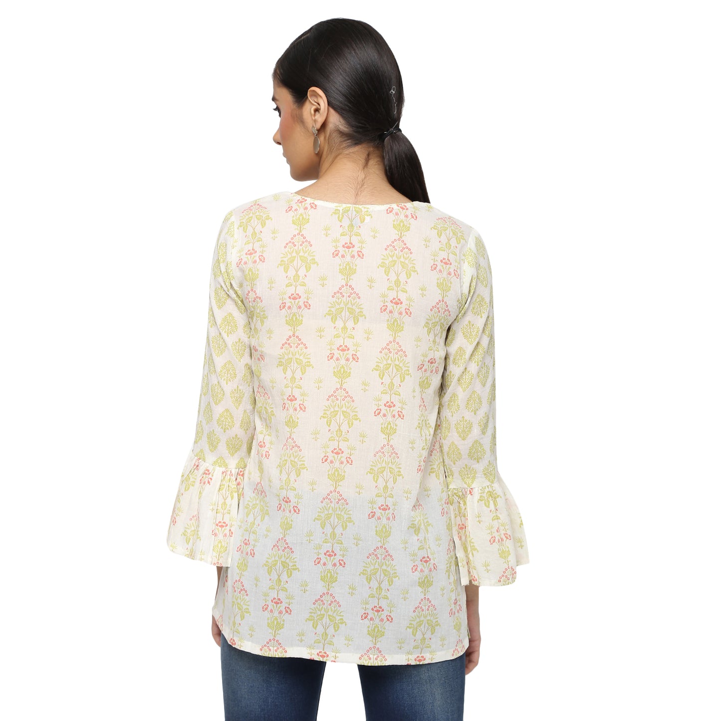 Ivory Floral Print Cotton Tunic