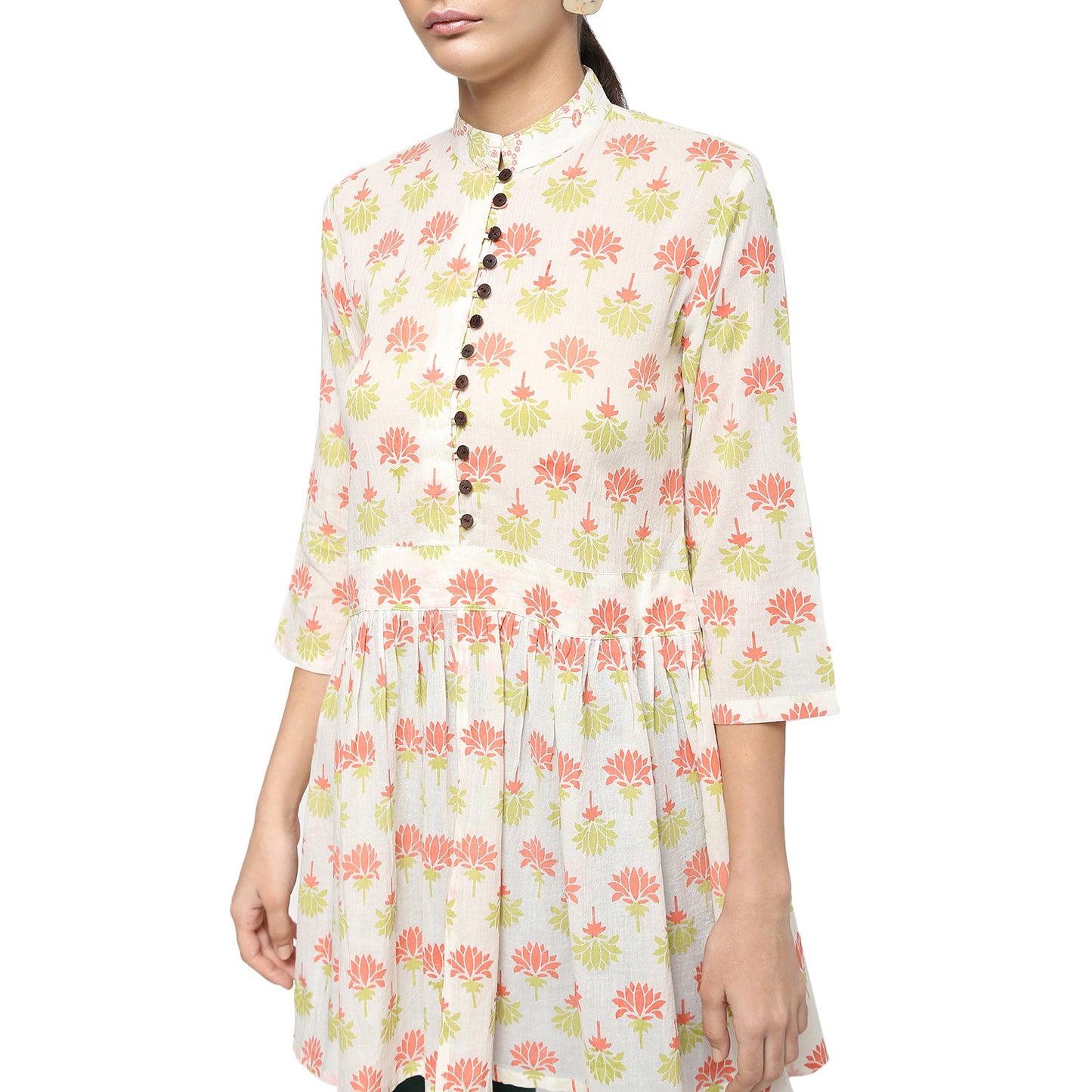 Ivory Tunic with Lotus Block Print