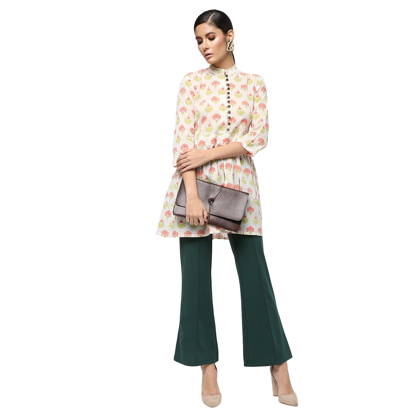Ivory Tunic with Lotus Block Print