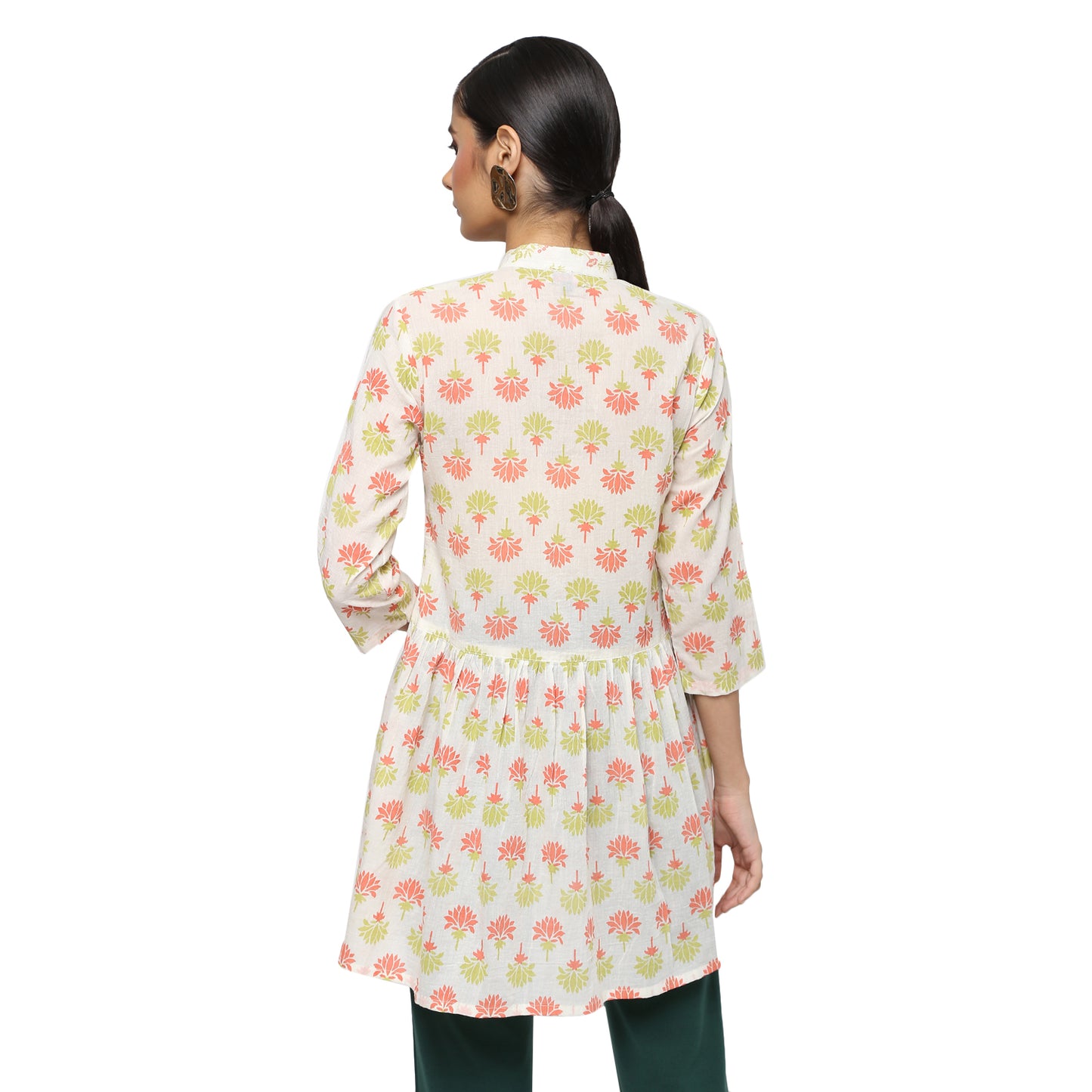 Ivory Tunic with Lotus Block Print