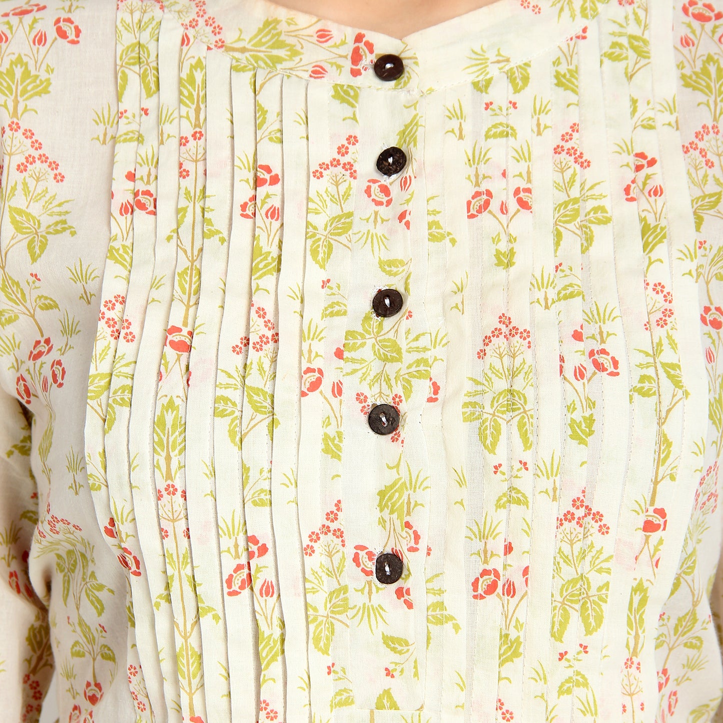 Ivory Floral Print Cotton Tunic