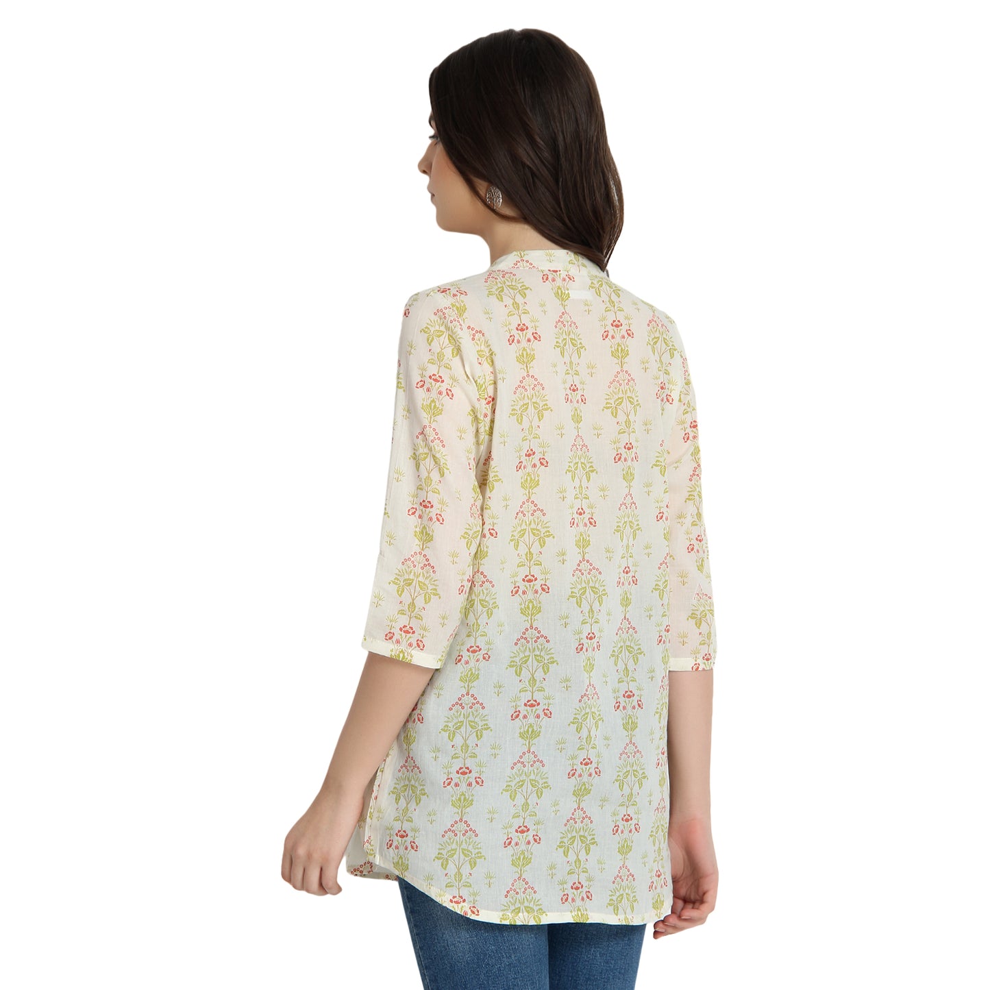 Ivory Floral Print Cotton Tunic