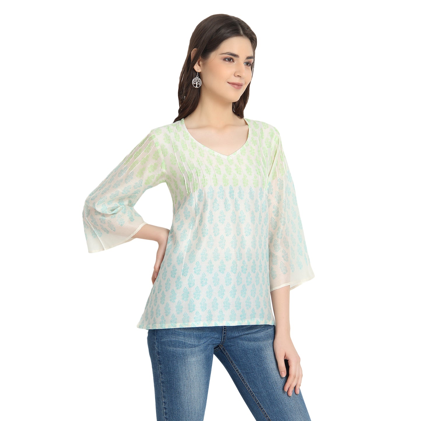 Ivory Chanderi Block Print Tunic Top