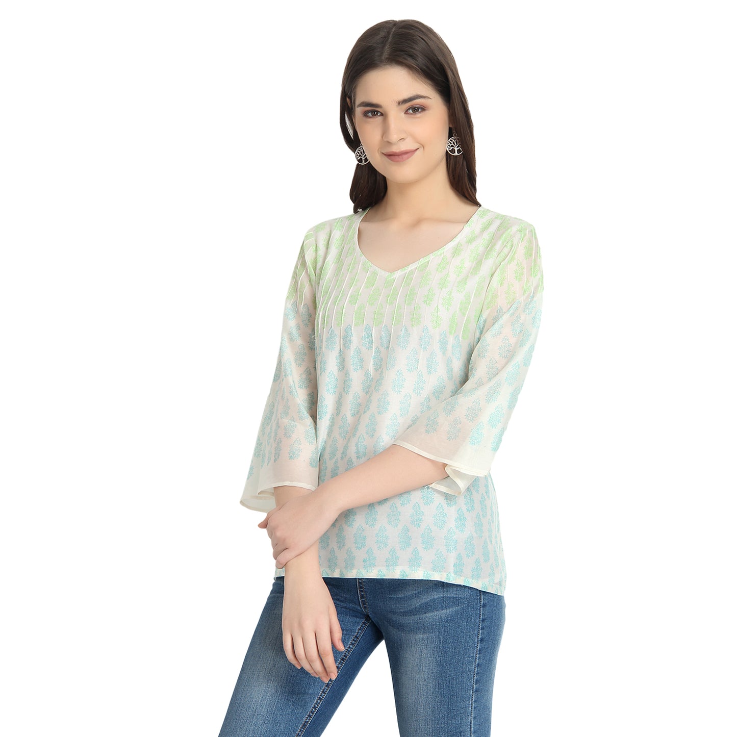 Ivory Chanderi Block Print Tunic Top