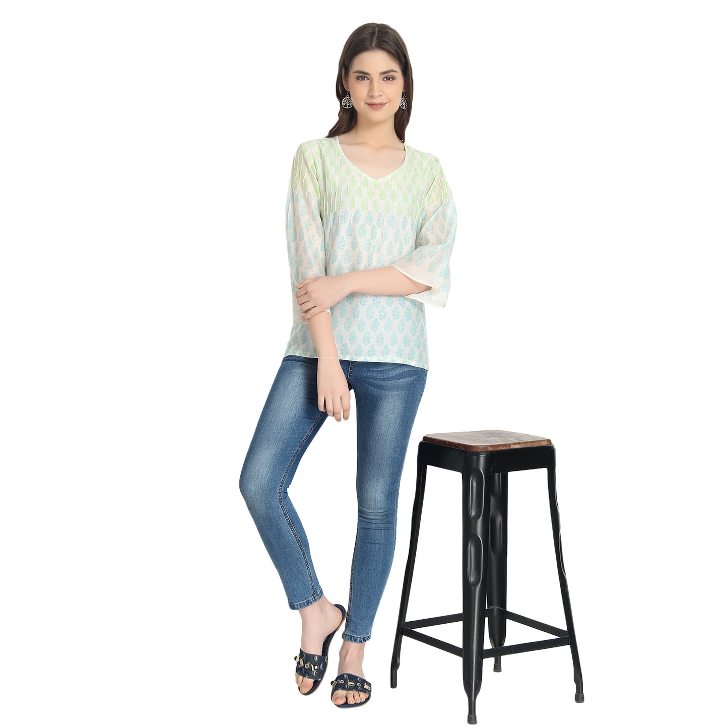 Ivory Chanderi Block Print Tunic Top