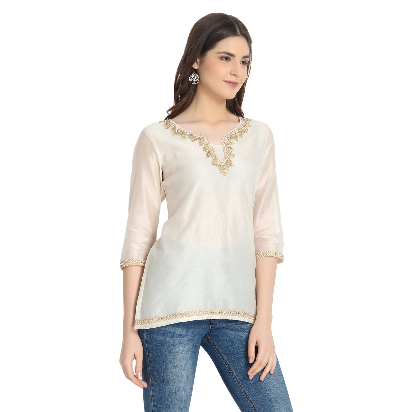 Ivory Gota Embroidered Kurti