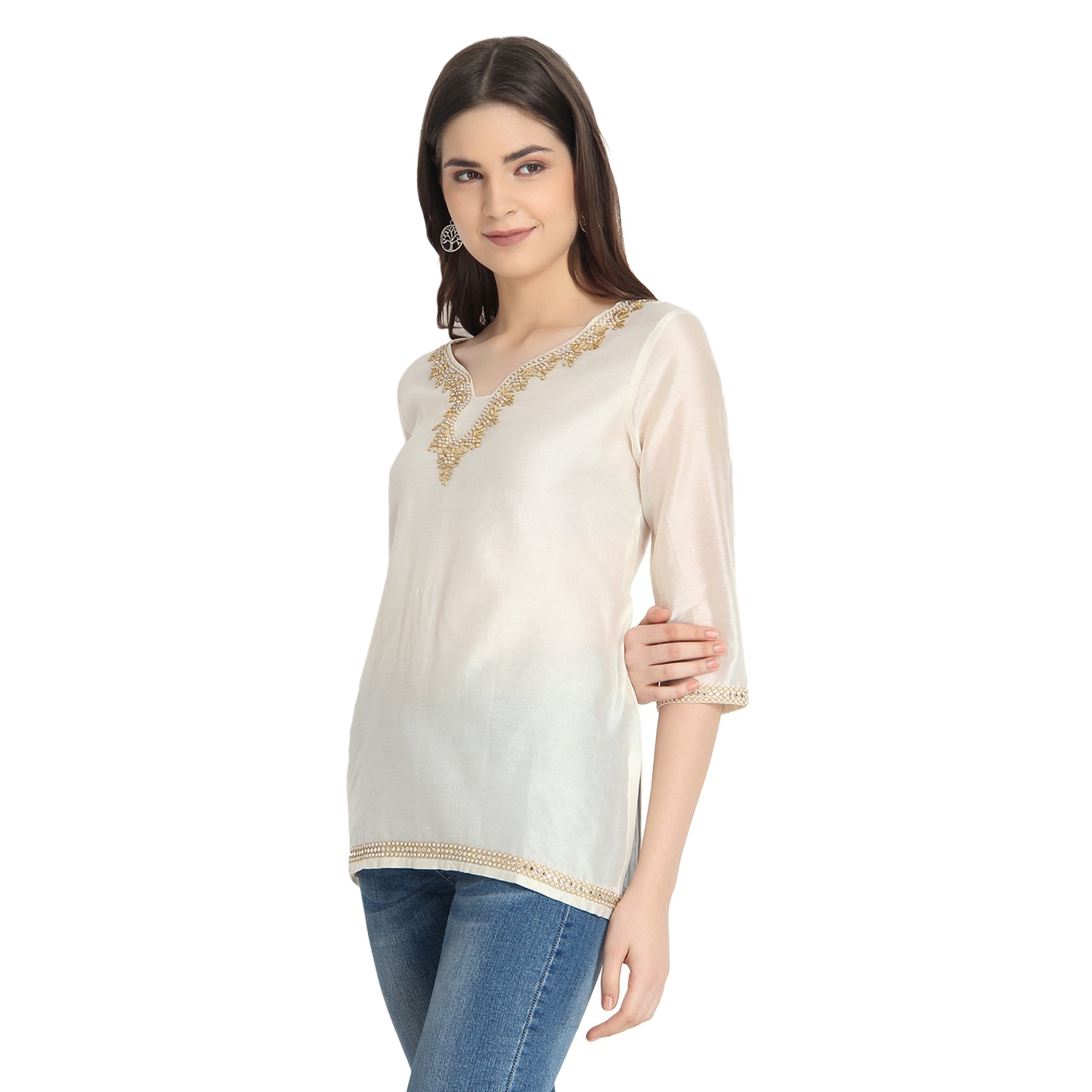 Ivory Gota Embroidered Kurti