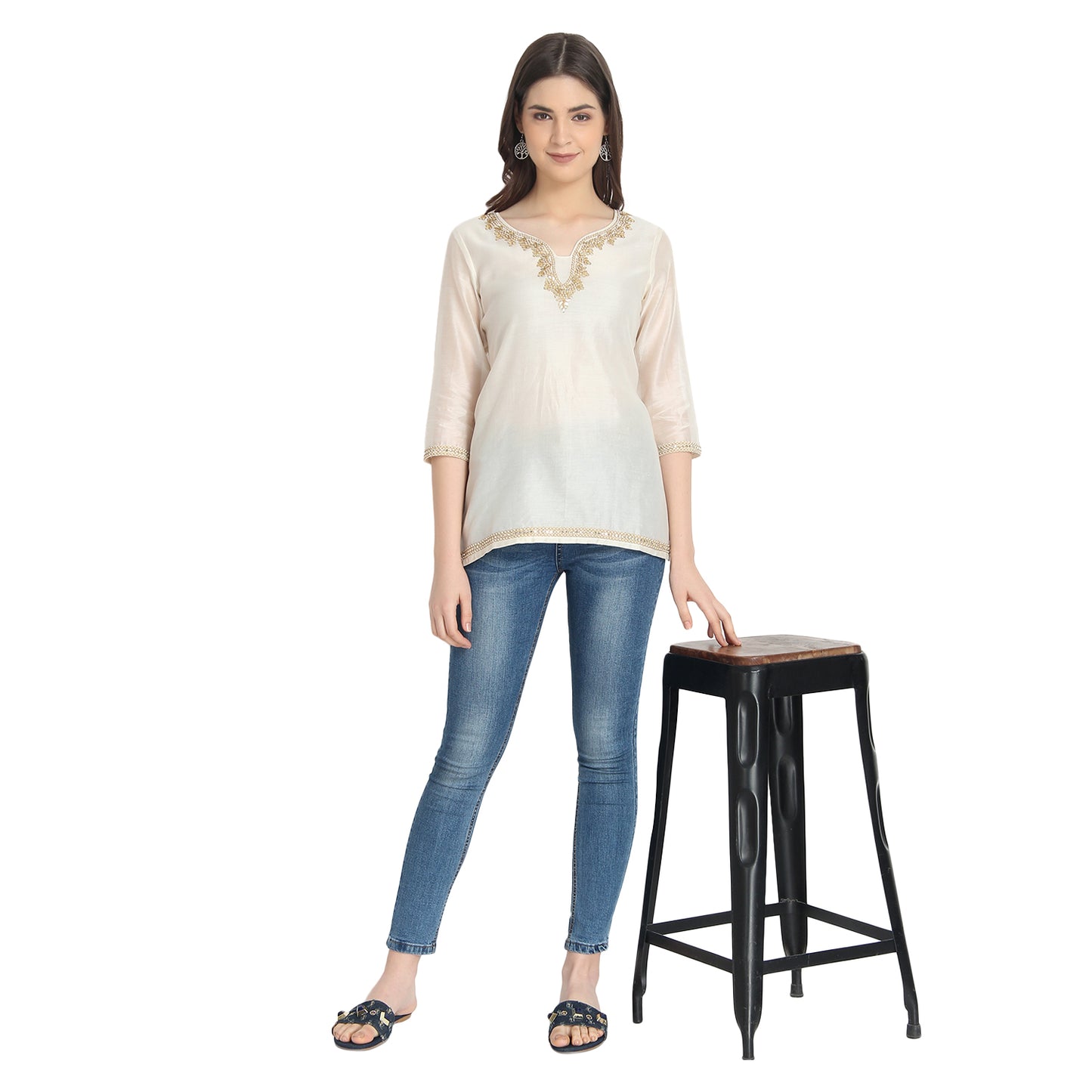 Ivory Gota Embroidered Kurti