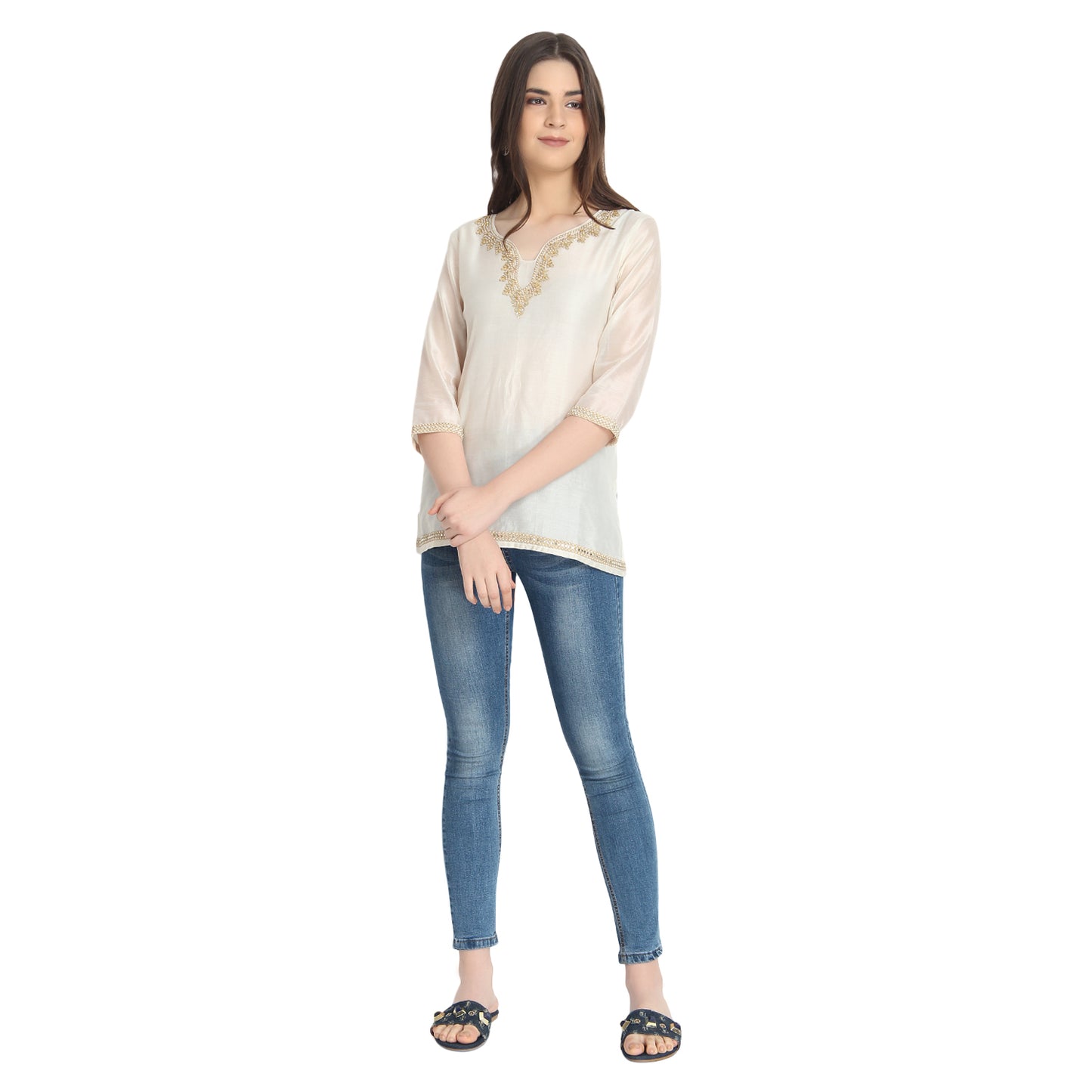 Ivory Gota Embroidered Kurti
