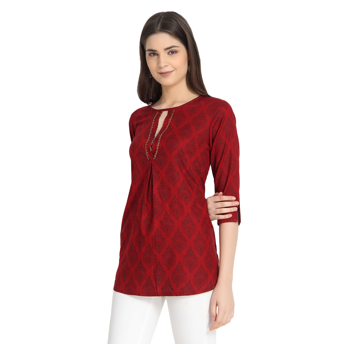 Maroon Block Print Tunic