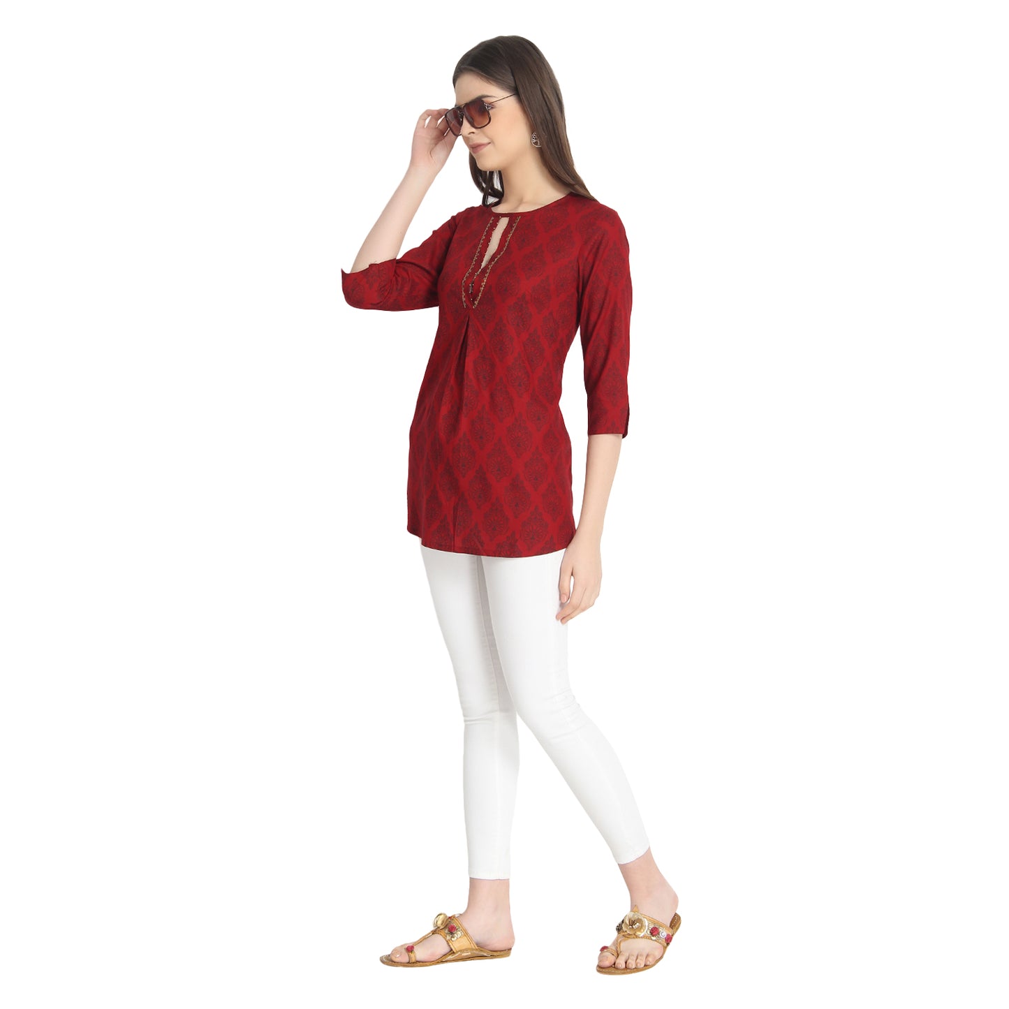 Maroon Block Print Tunic