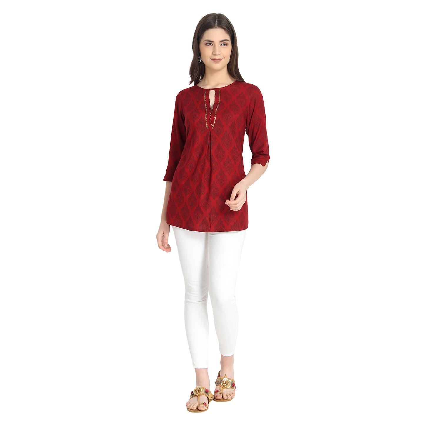 Maroon Block Print Tunic