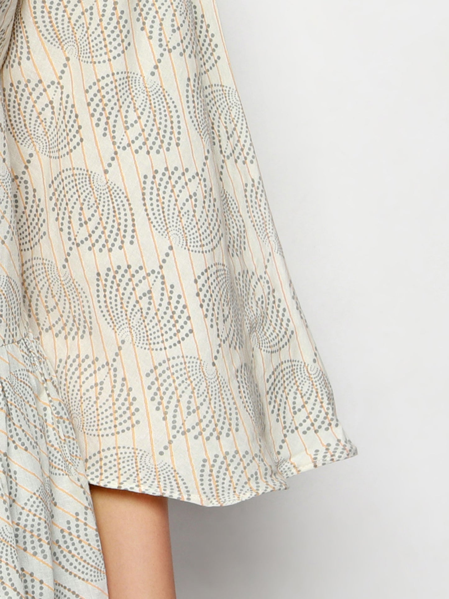 Ivory Cotton Tunic with Beige & Grey Print