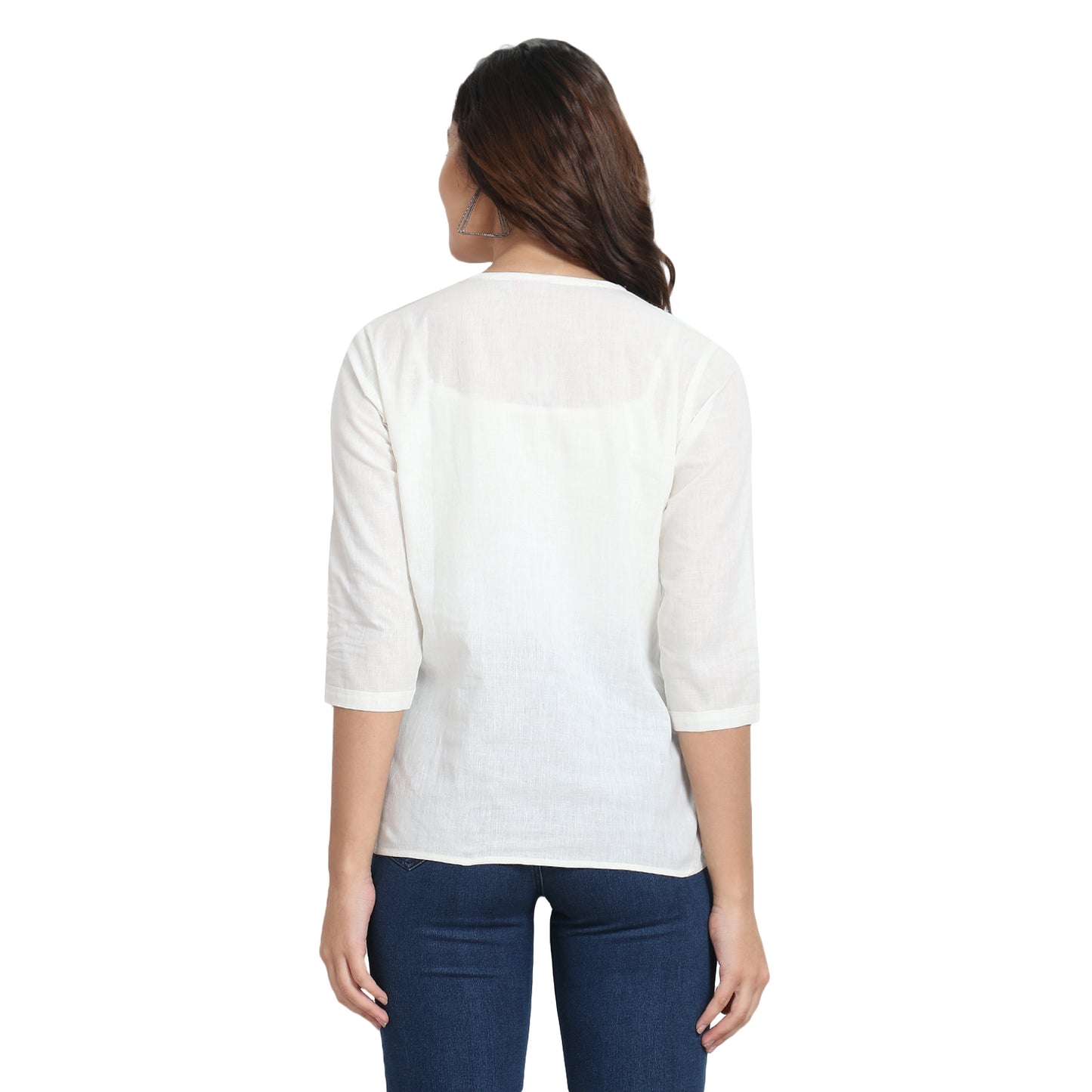 Ivory Cotton Top with Block Print Motifs