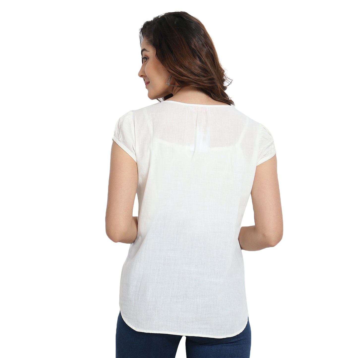 Ivory Cotton Top with Paisley Print