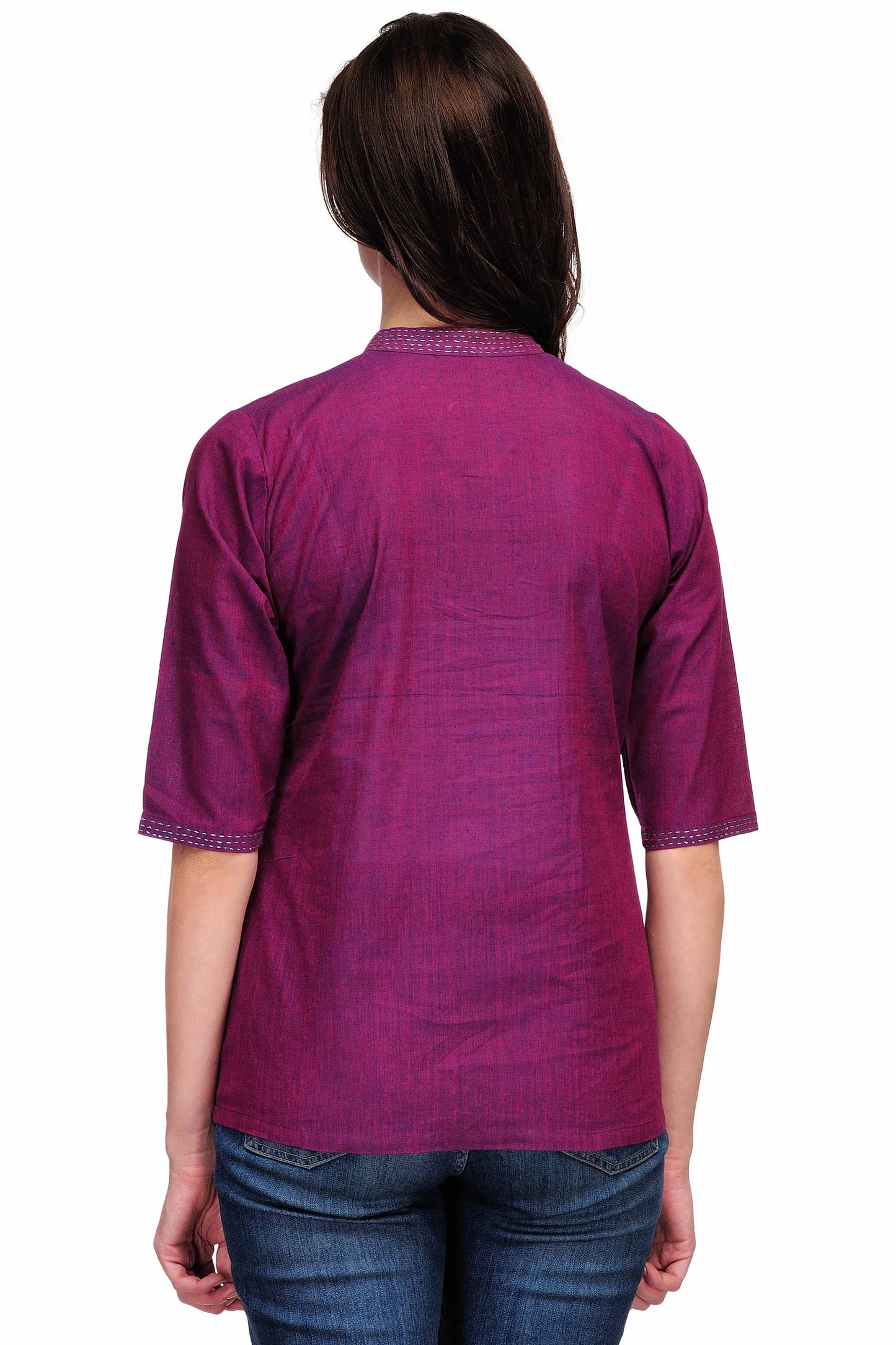 Purple Cotton Block print embroidered Tunic