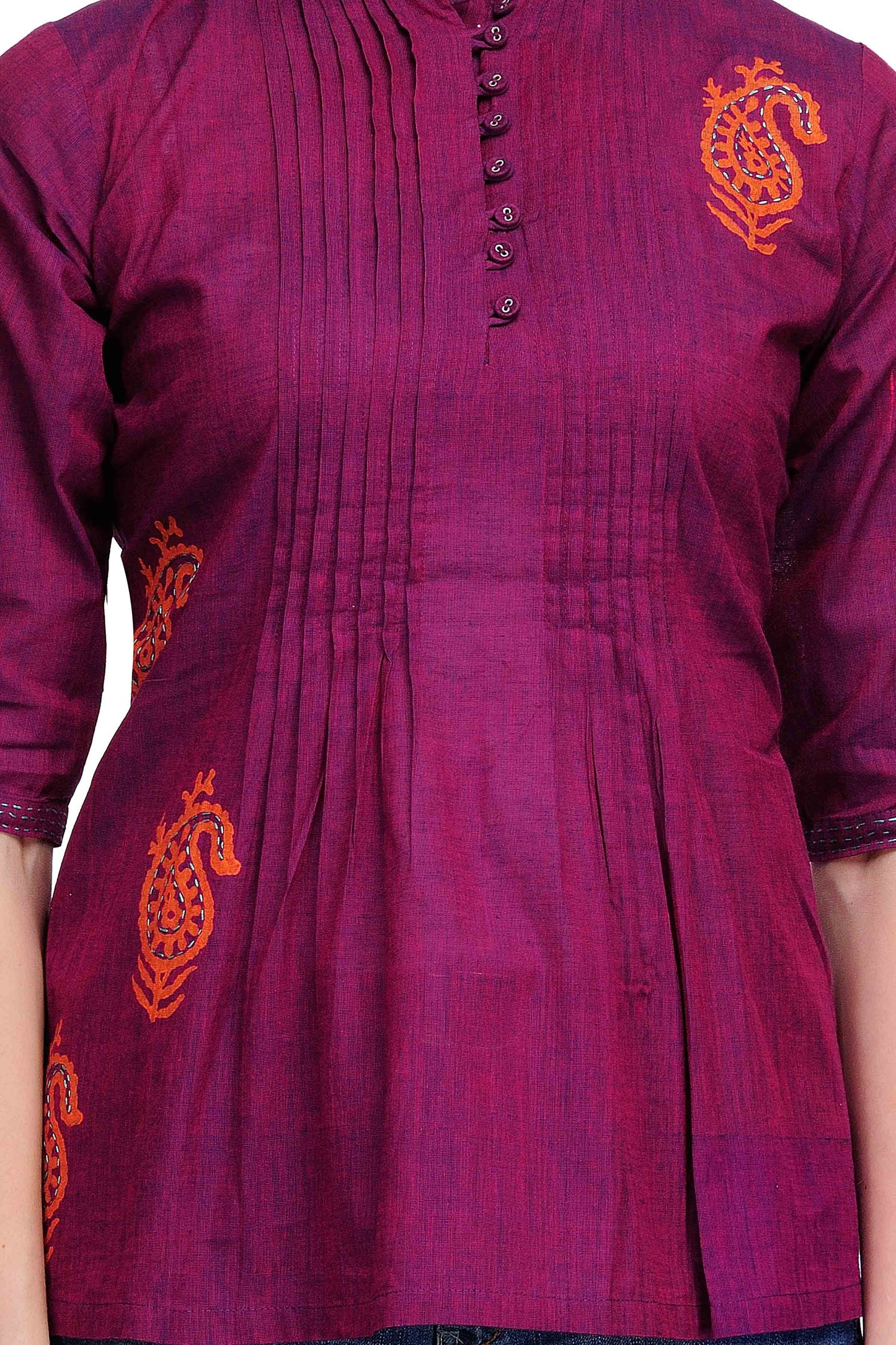 Purple Cotton Block print embroidered Tunic