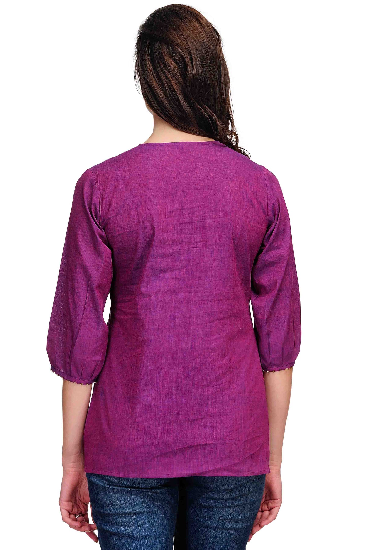 Purple Pleats Block Printed Cotton Top