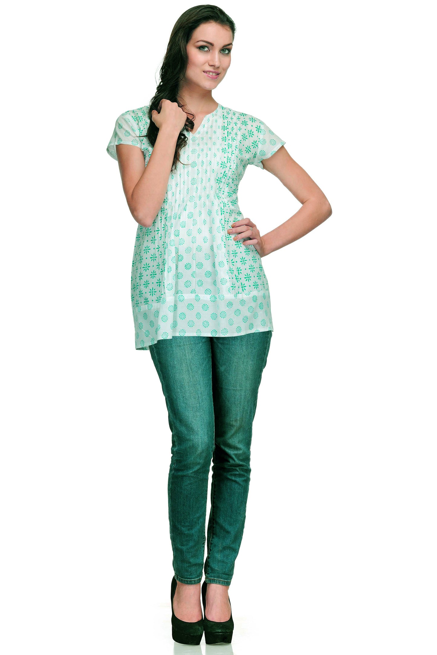 White Cotton Block Print Top