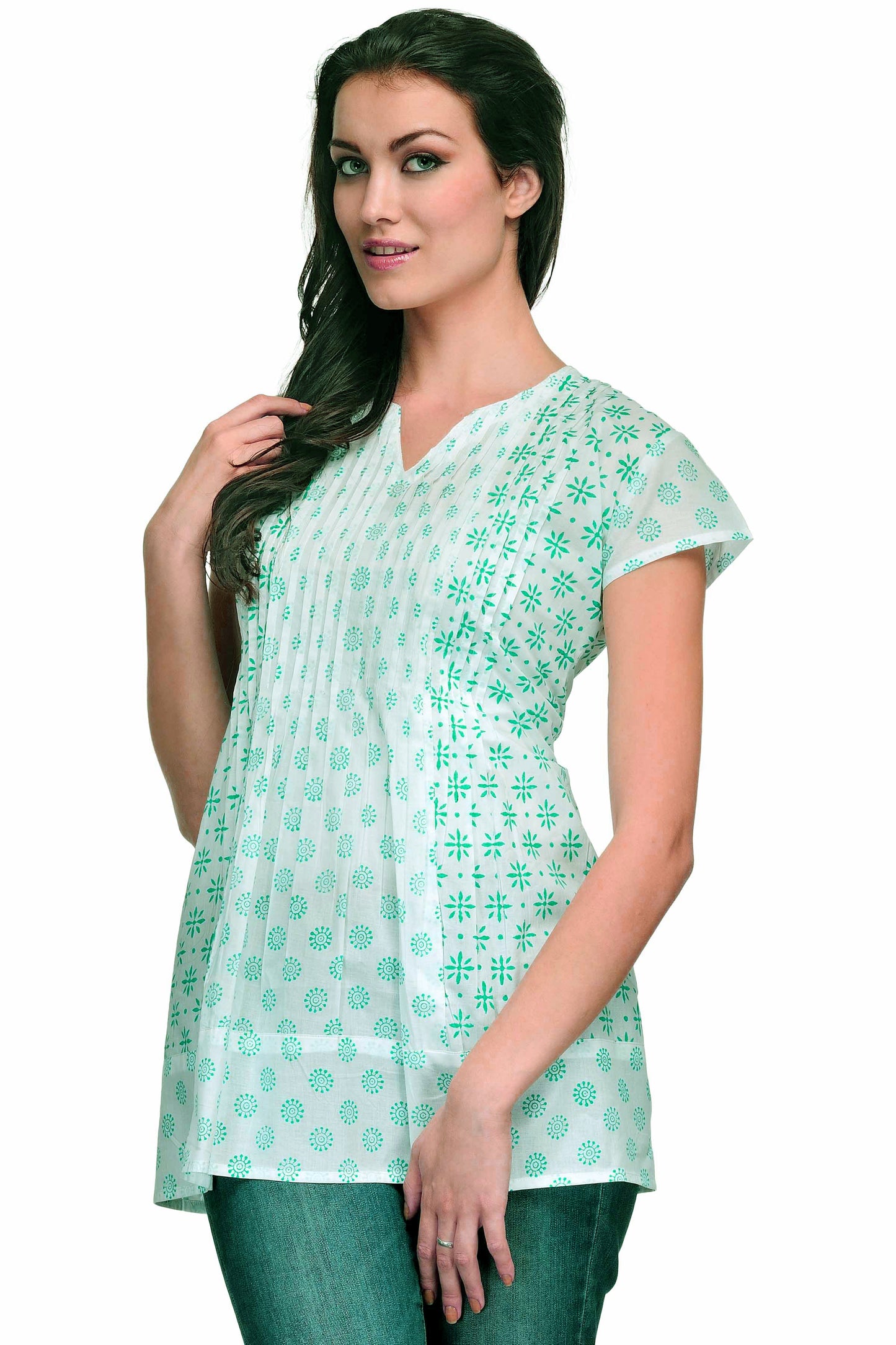 White Cotton Block Print Top